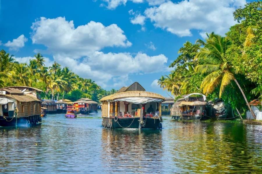 Houseboats on the backwaters of Alleppey in Kerala