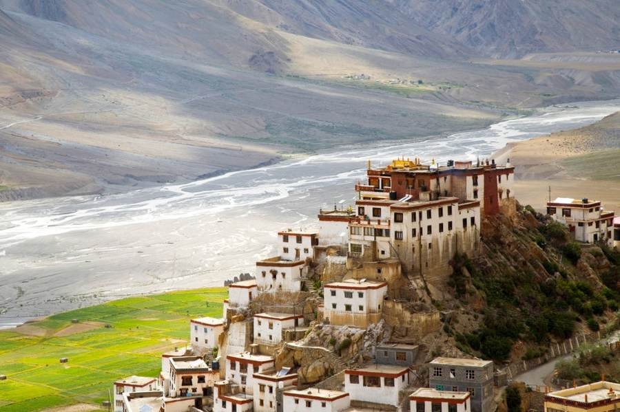 Key Monastery above the river valley in Spiti, Himachal Pradesh
